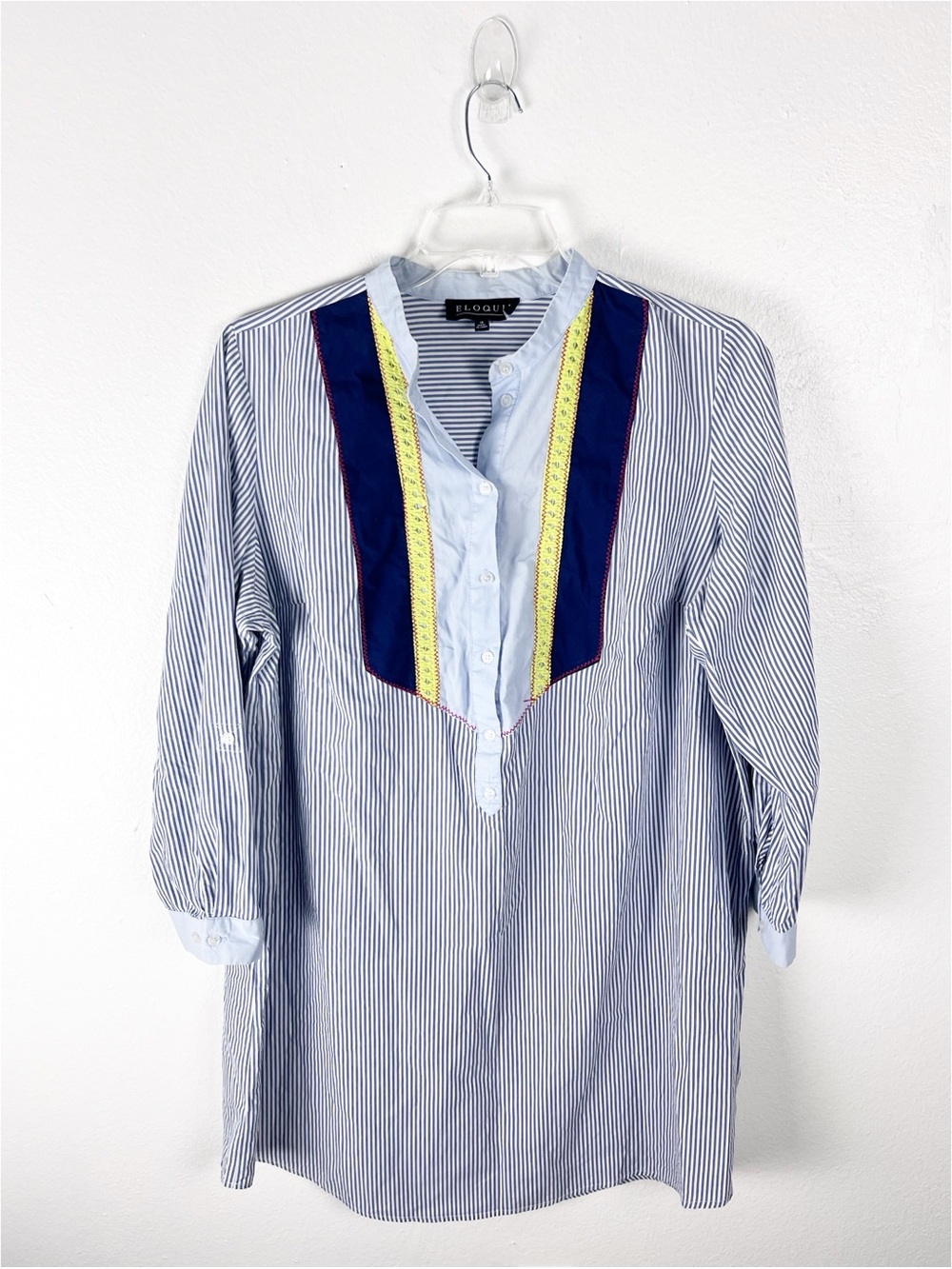 ELOQUII 100% Cotton Blue Pinstripe Colorblock Bib Shirt Dress 18 Casual Nautical